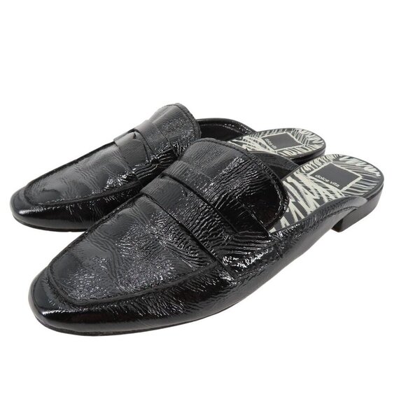 Dolce Vita Womens 8.5 Shiny Black Leather Upper Slip On Slide Loafer Flats - Picture 1 of 11